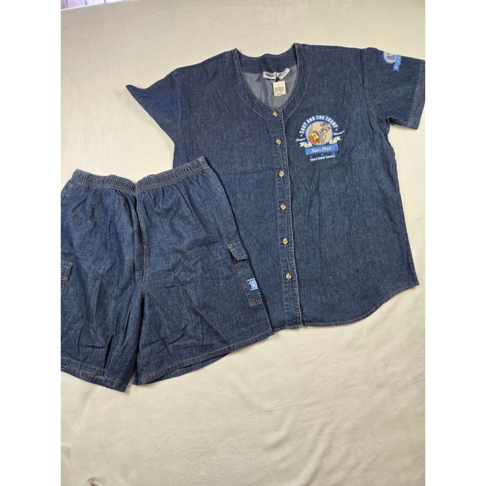 Disney Catalog Lady and the Tramp Denim Set Shirt Shorts Blue Vintage Large New